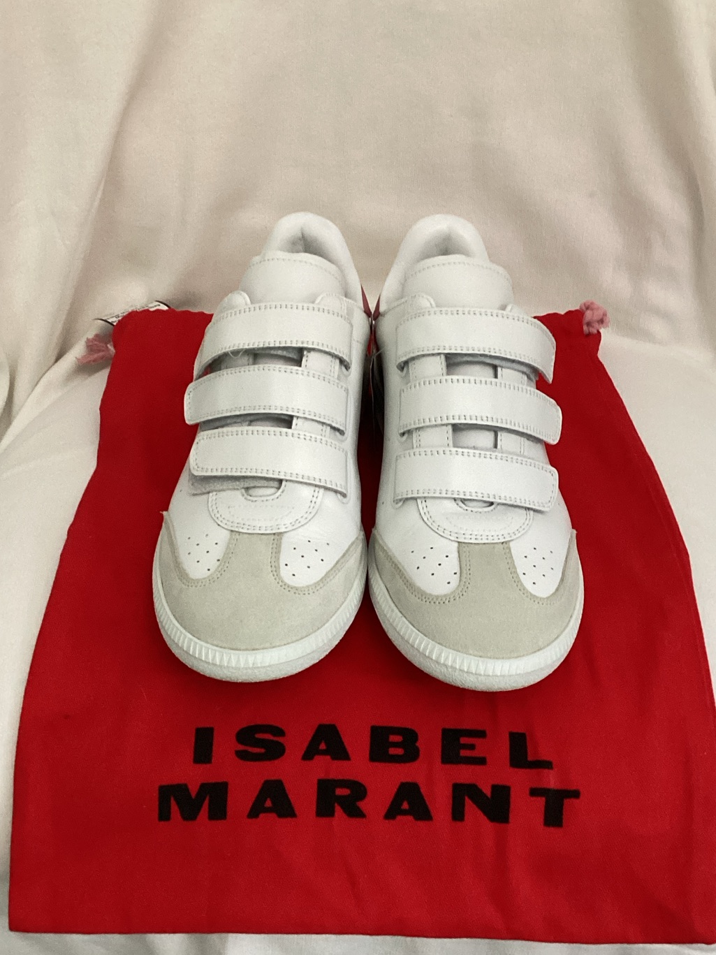 Isabel Marant White & Pink Velcro Strap Sneakers